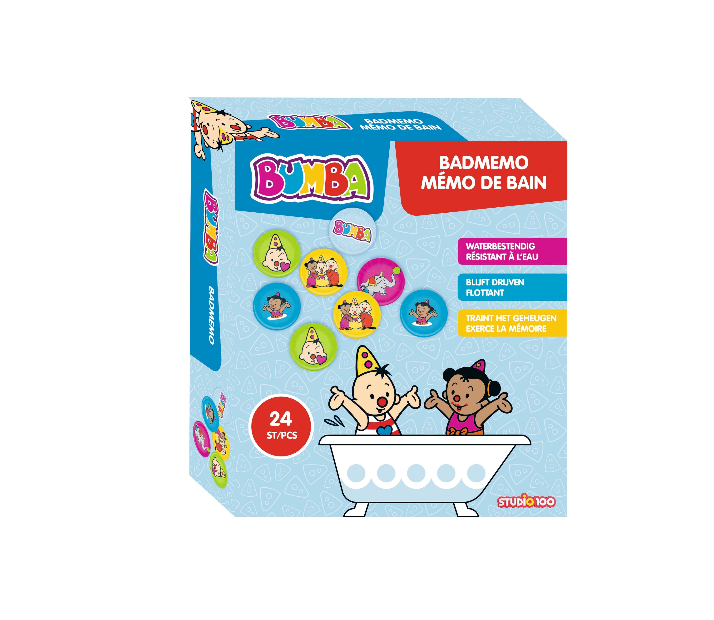 Bumba Badspeelgoed "Badmemo Bumba en Bumbina" – 24 plaatjes – Blijven drijven en kleven aan de badrand