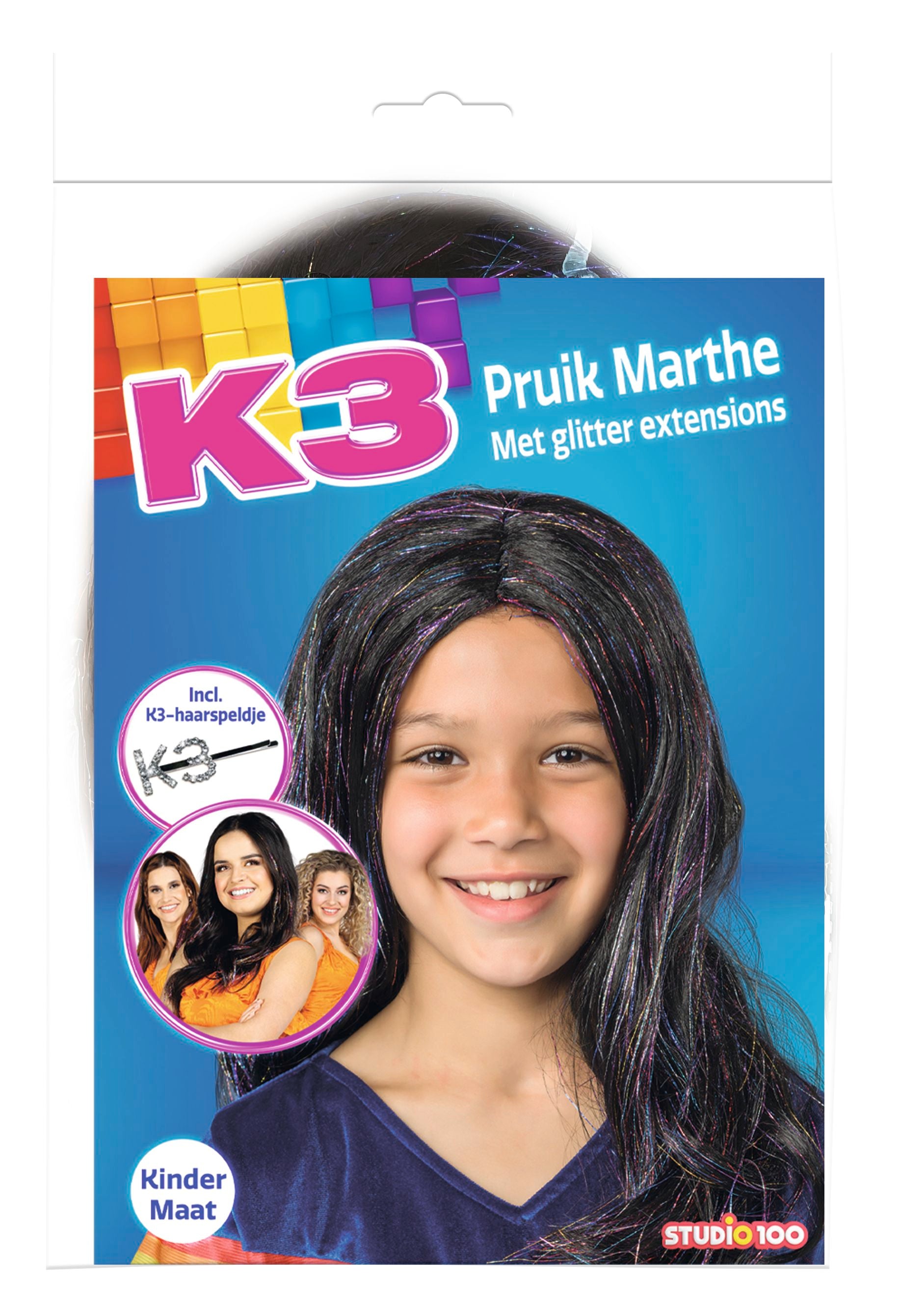 K3 Verkleedaccessoire "Pruik Marthe" – Met glitter-extensions en speld