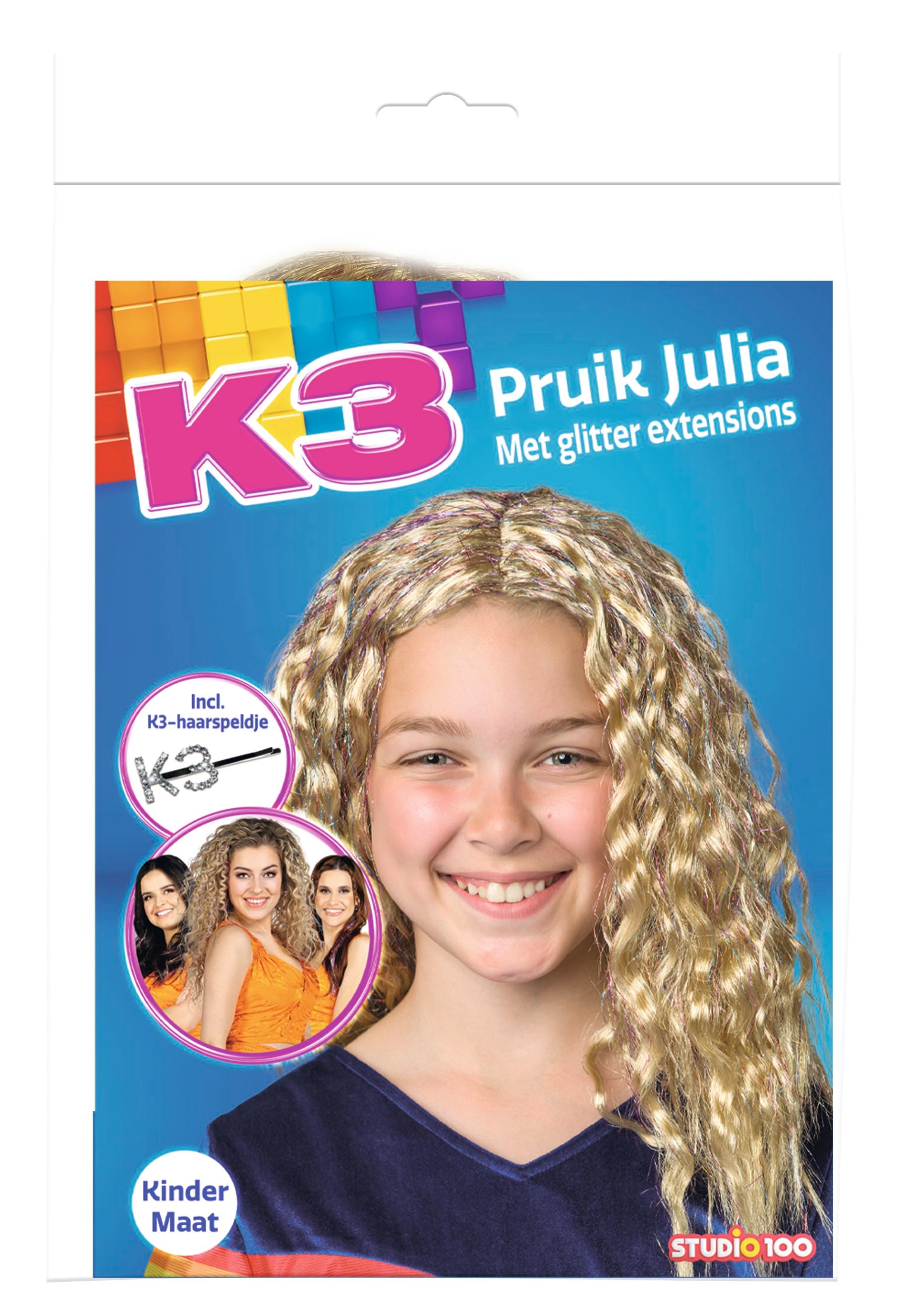 K3 Verkleedaccessoire "Pruik Julia" – Met glitter-extensions en speld