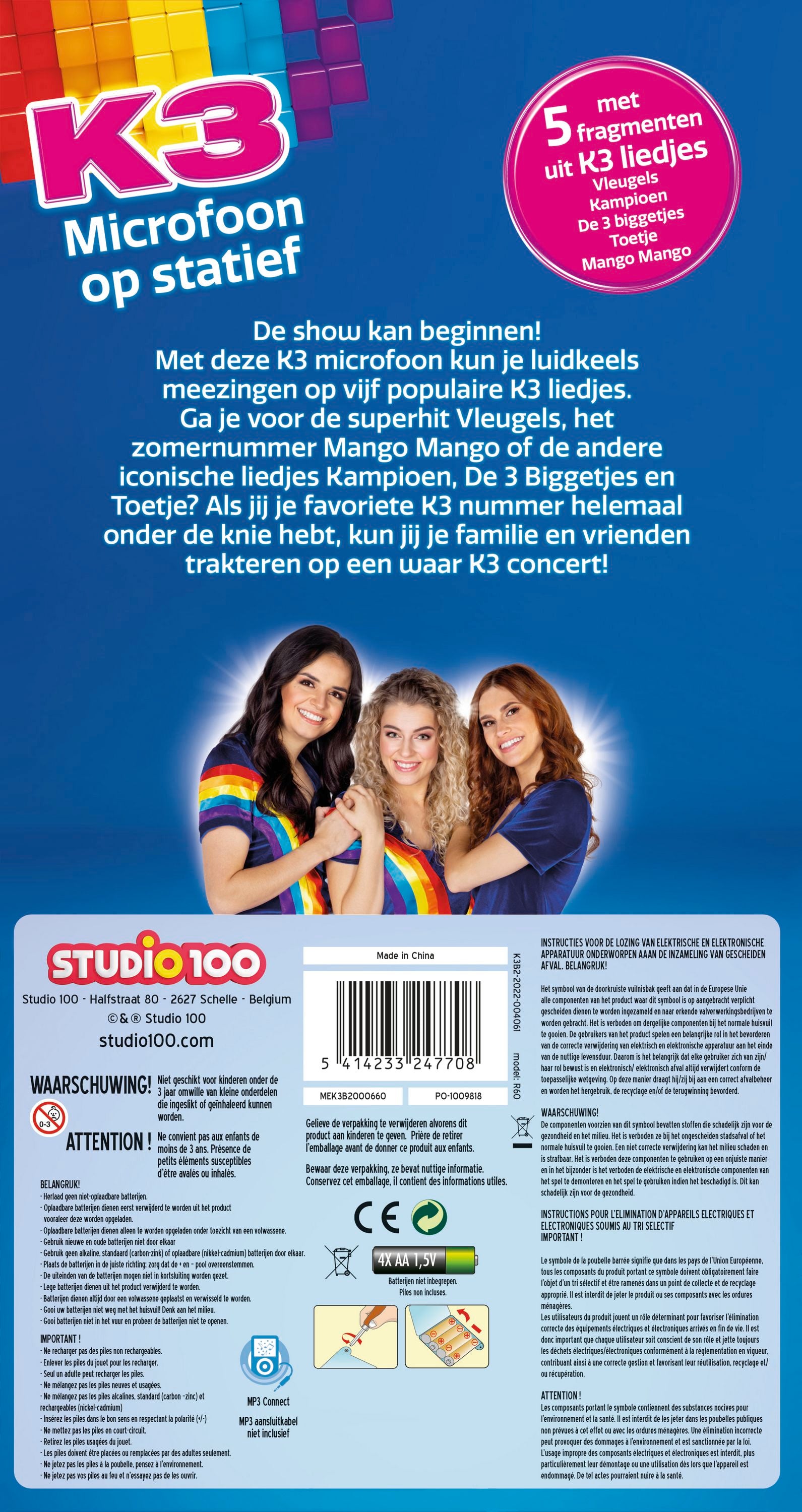 K3 Speelgoedmicrofoon op statief "Met 5 K3 liedjes"