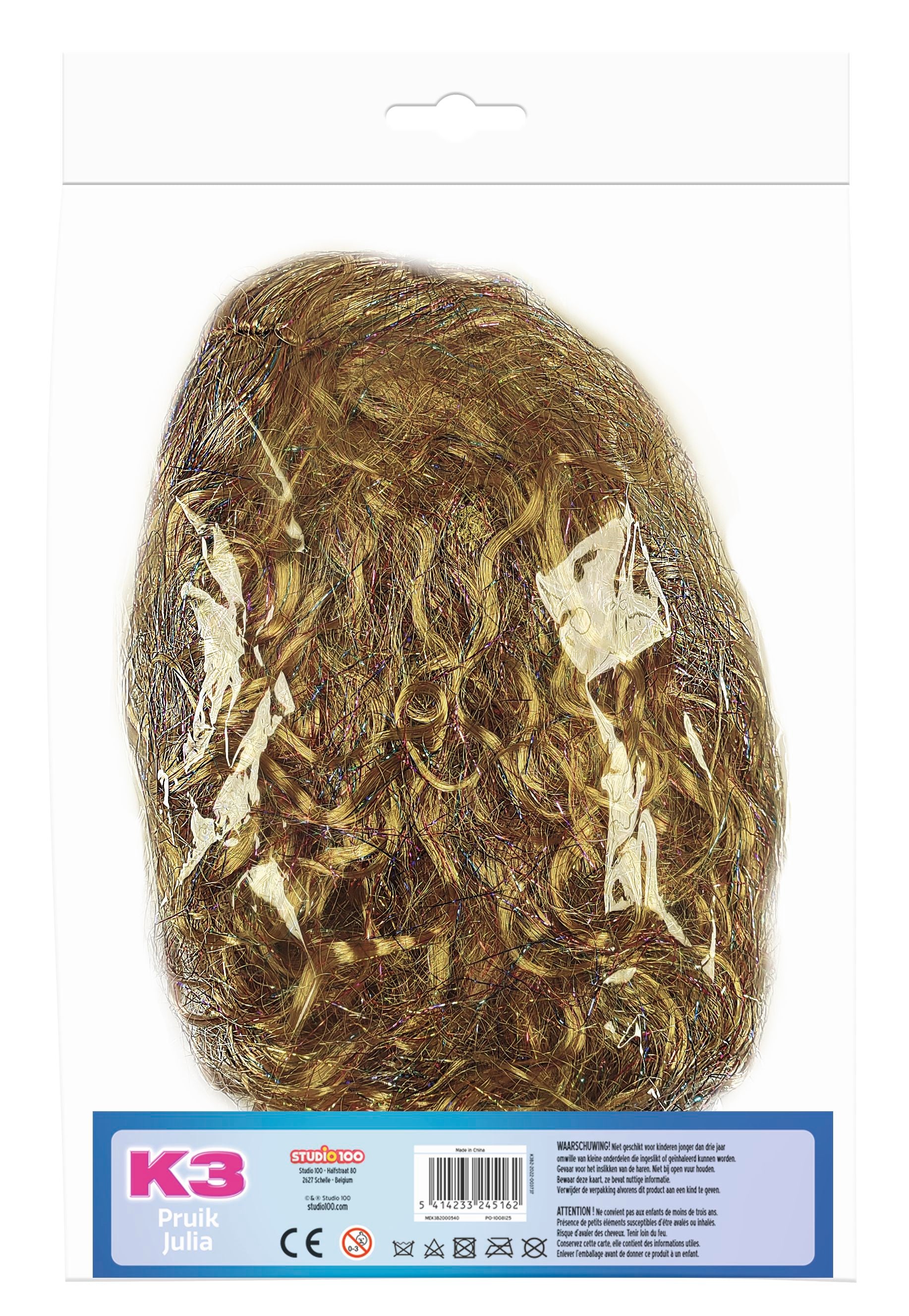 K3 Verkleedaccessoire "Pruik Julia" – Met glitter-extensions en speld