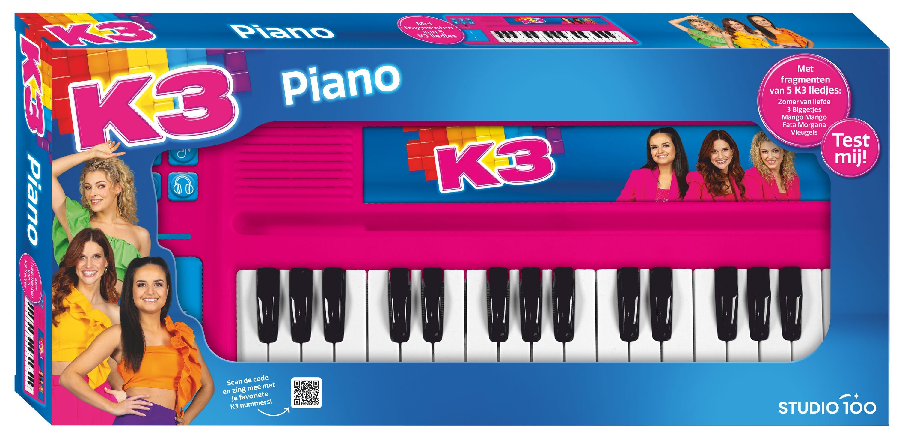 K3 Speelgoedinstrument "Piano met drumpad" – Met fragmenten van 5 K3 liedjes – Roze – Batterijen inbegrepen