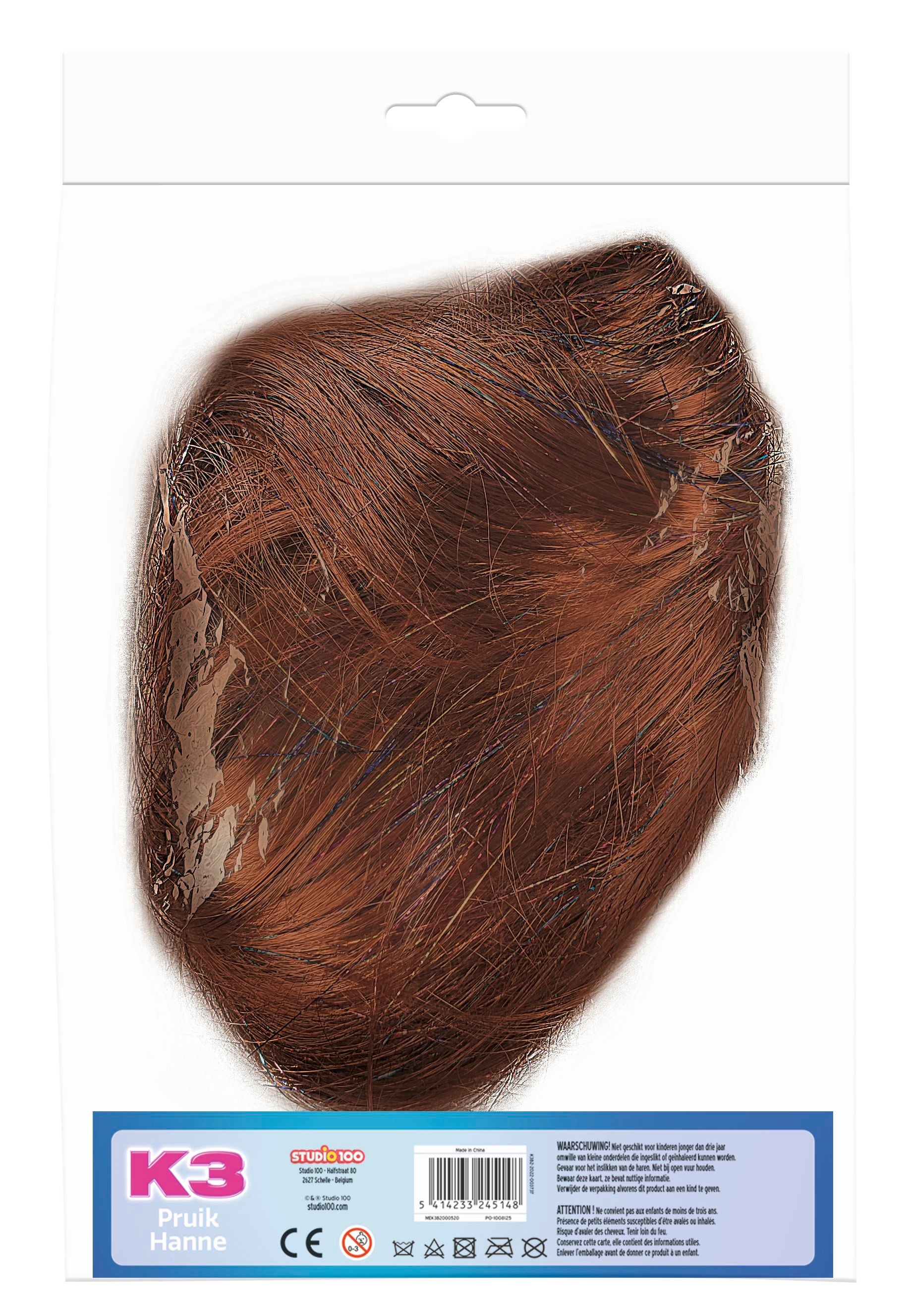 K3 Verkleedaccessoire "Pruik Hanne" – Met glitter-extensions en speld