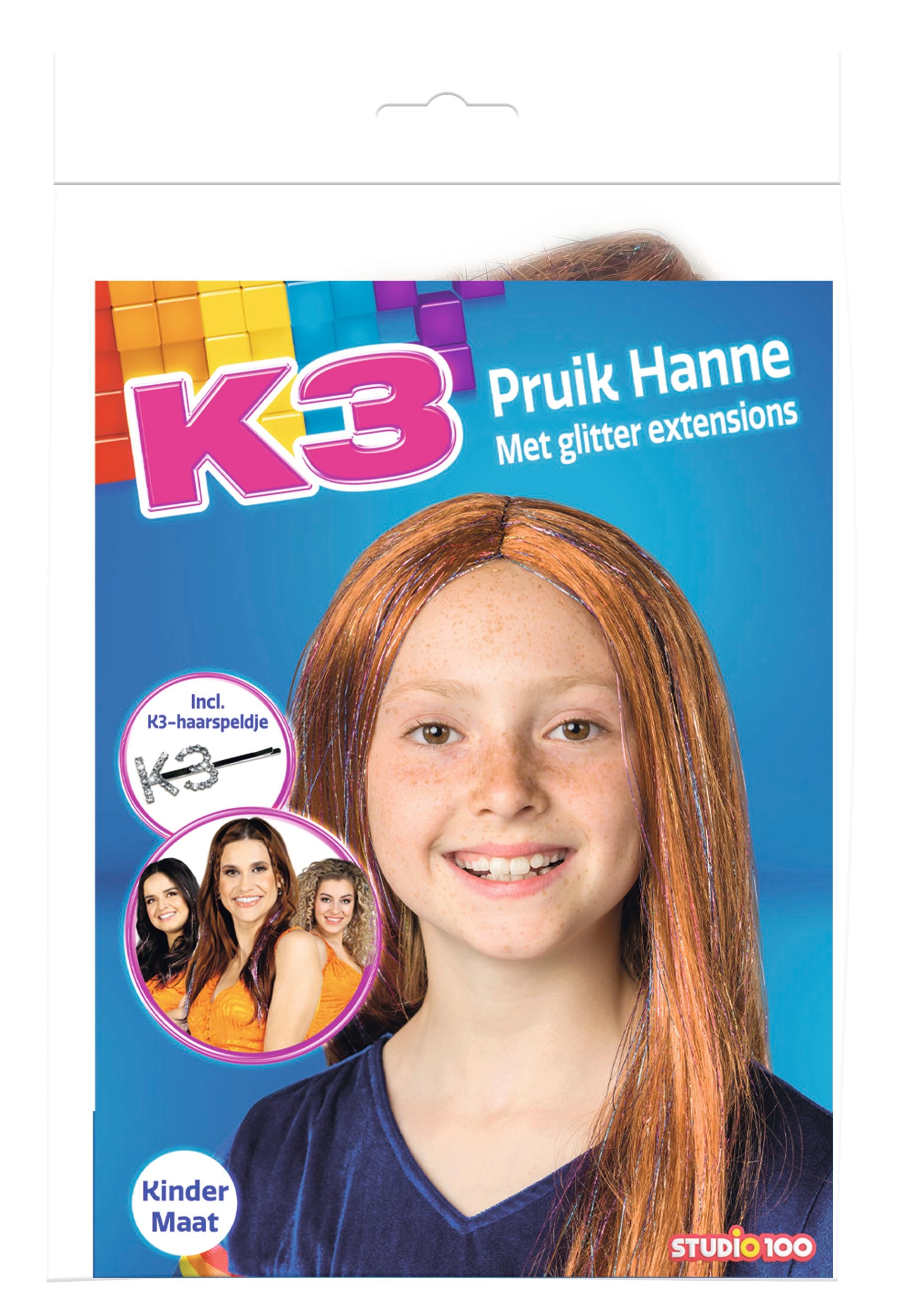 K3 Verkleedaccessoire "Pruik Hanne" – Met glitter-extensions en speld