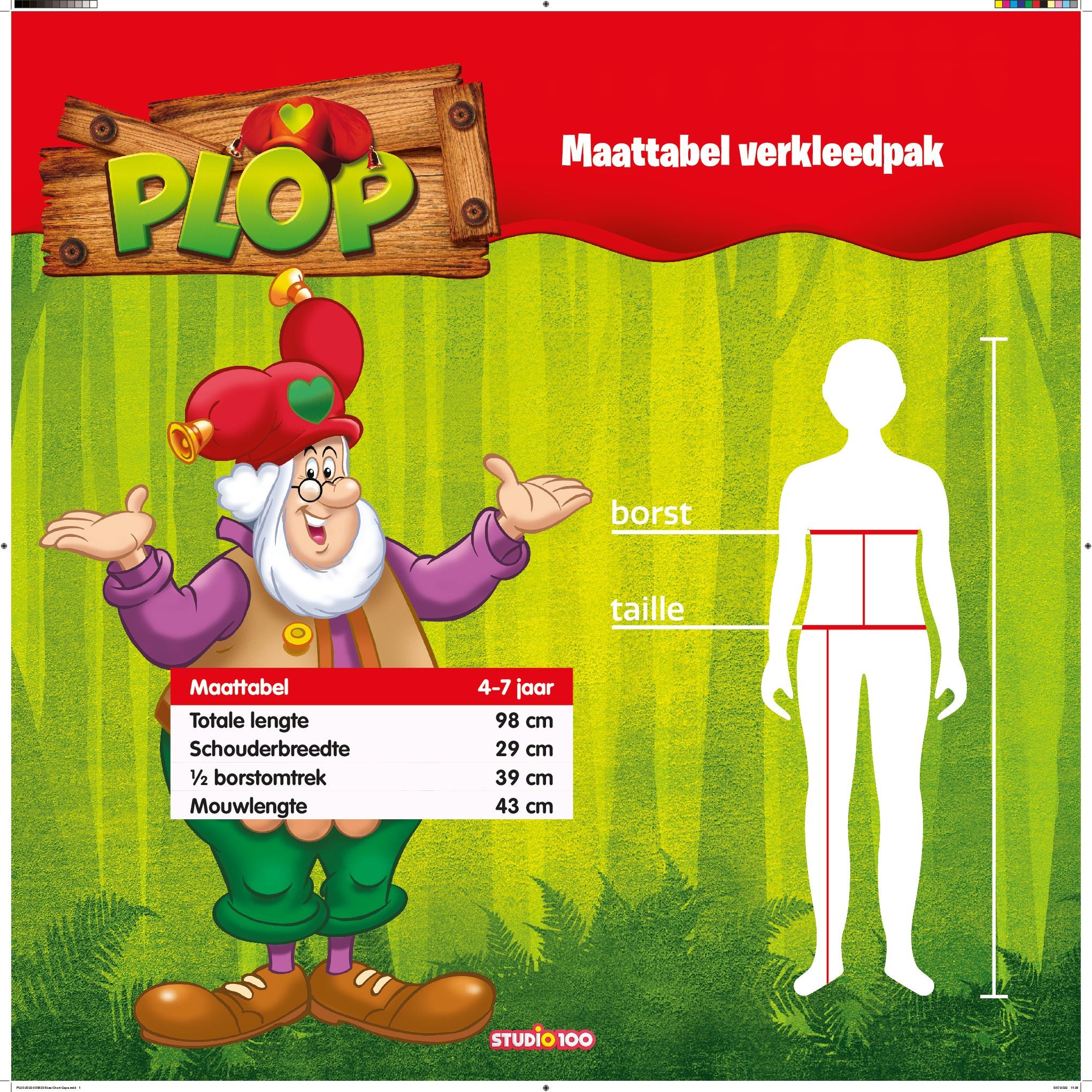 Kabouter Plop Verkleedkleding - Verkleedpak – 4 tot 7 Jaar
