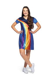 K3 Verkleedkleding "Regenboog Blauw" - Jurkje volwassenen - Maat 38/40