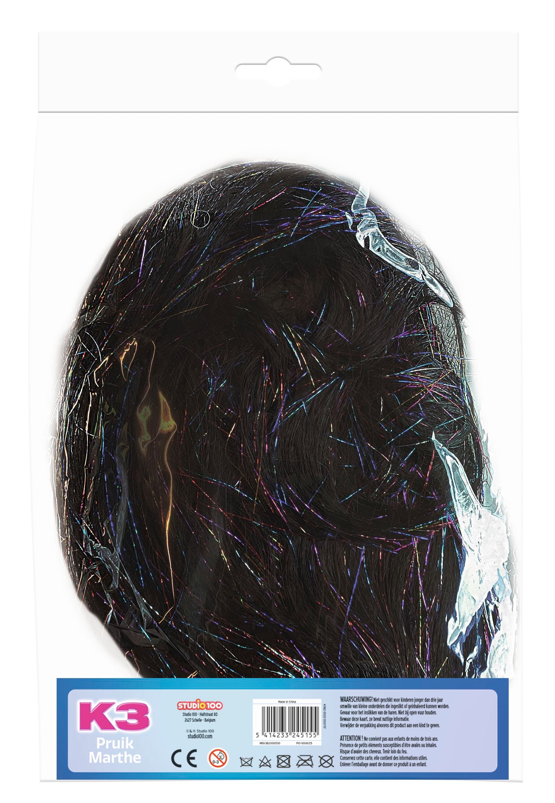 K3 Verkleedaccessoire "Pruik Marthe" – Met glitter-extensions en speld