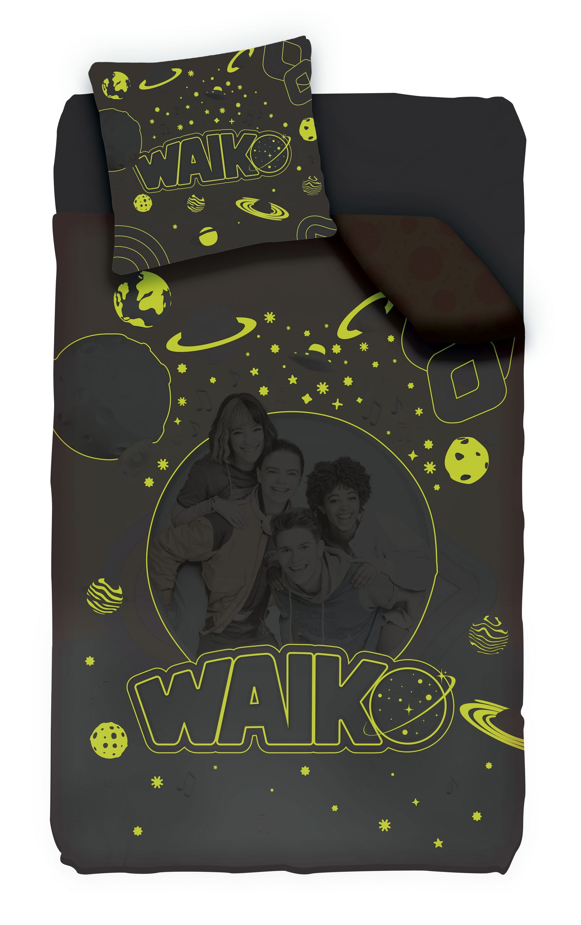 Waiko Dekbedovertrek "Glow in the Dark" – Plus 1 sloop – 140 x 200 cm – Met drukknopen – 100% katoen – Tweezijdig te gebruiken