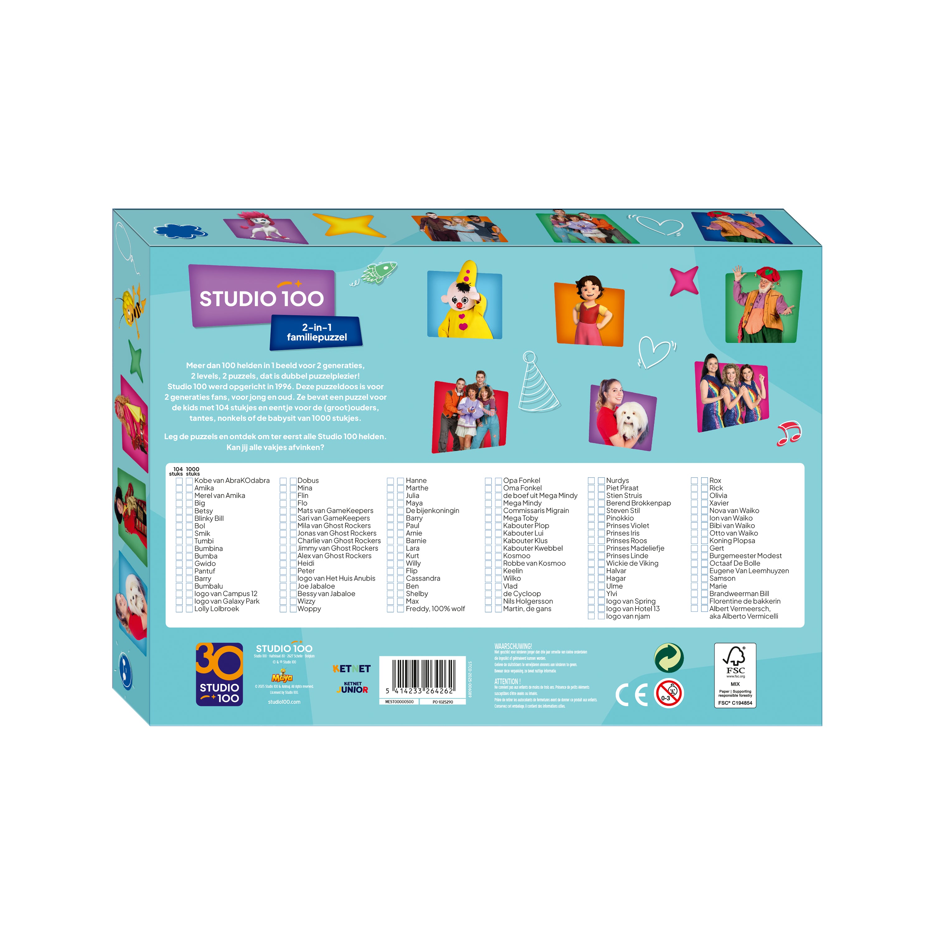 Studio 100 30 jaar Studio 100 - 2 puzzels in 1 - 104 & 1000 stukjes - FSC