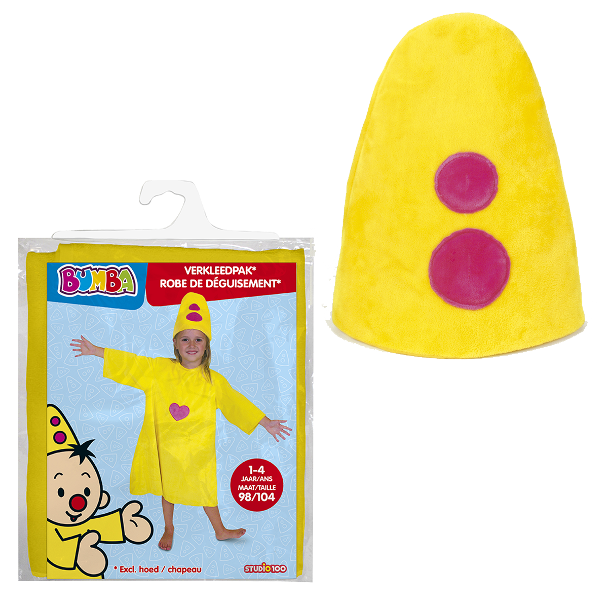 Bumba Verkleedkleding "Verkleedpak Bumba" - 1-4 Jaar - Maat 98/104 + "Hoedje" Bundel