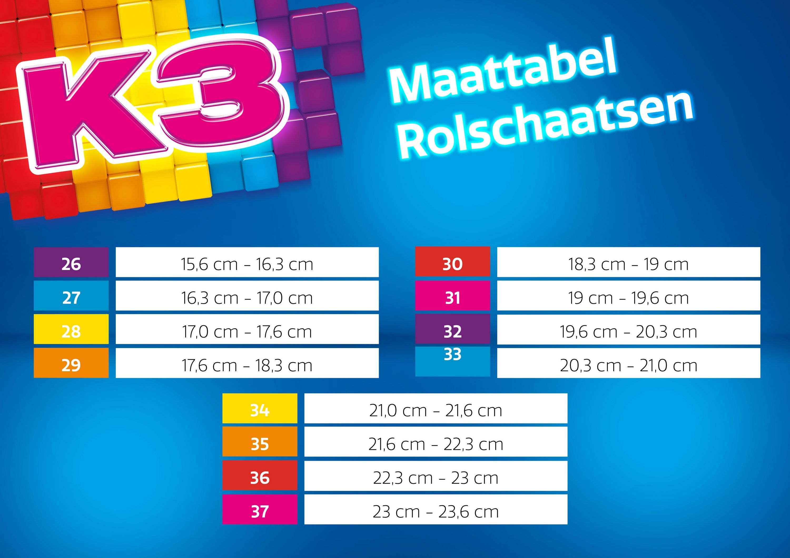K3 Rolschaatsen "Regenboog Met verstelbare schoen" – Maat 34/37