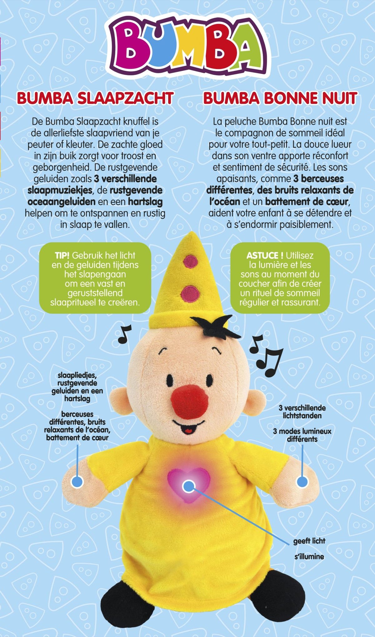 Bumba - Knuffel - Slaapzacht - Met licht en geluid - 40 cm