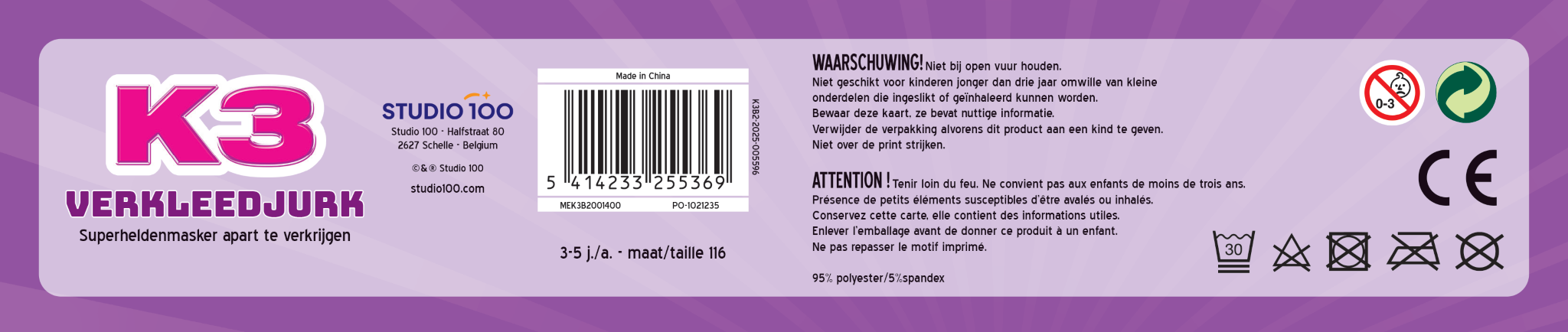 K3 - Verkleedkleding - Verkleedjurk superhelden - 3 tot 5 jaar - Maat 116