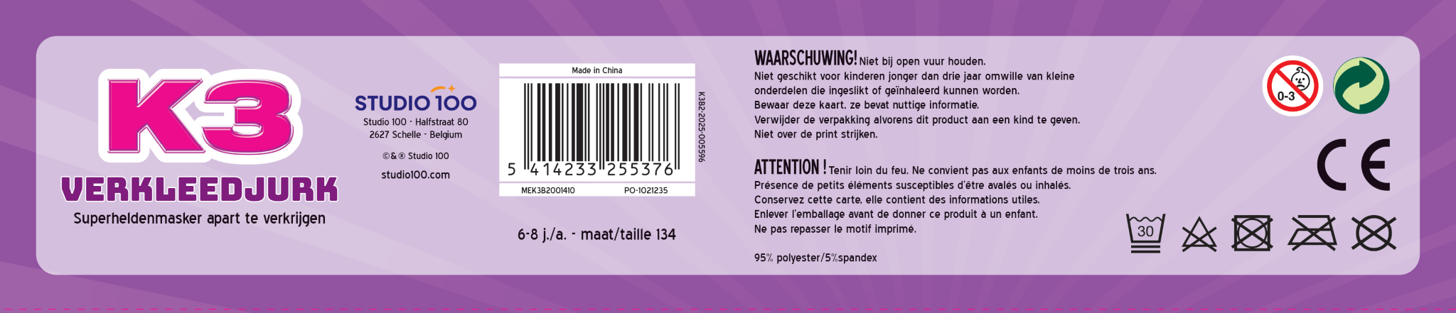 K3 - Verkleedkleding - Verkleedjurk superhelden - 6 tot 8 jaar - Maat 134
