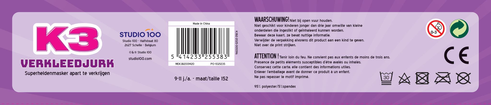 K3 - Verkleedkleding - Verkleedjurk superhelden - 9 tot 11 jaar - Maat 152