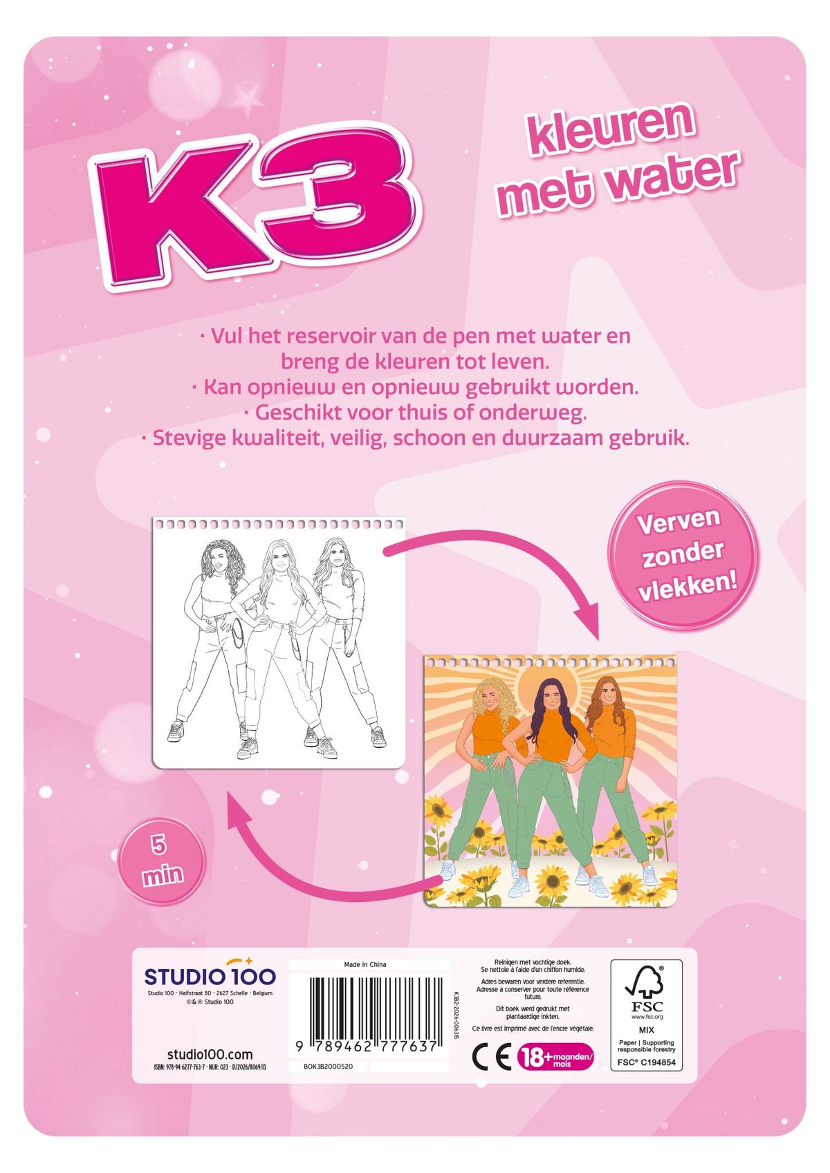 K3 - Kleurenboek - Kleuren met water - Glitterjurkjes - FSC